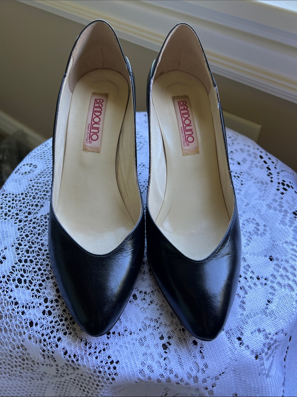 A pair of vintage Bandolino black leather pump heels. Made in Italy